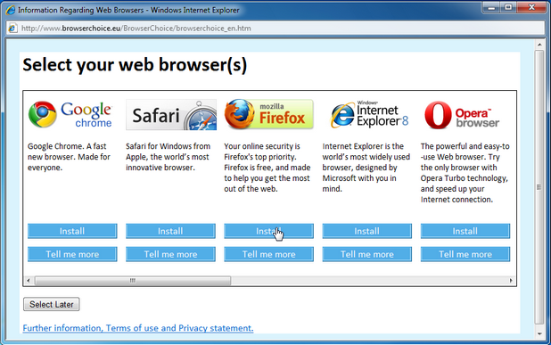 ЕК иска от Microsoft да осигури възможност за избор на браузър във всички версии на Windows